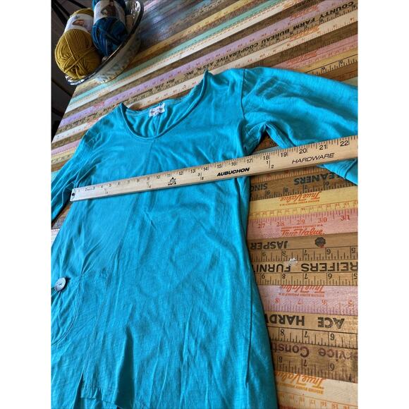 Neon Buddha S Tunic Top 3/4 Sleeve Embellished Button Turquoise Cotton Shirt - Picture 13 of 14